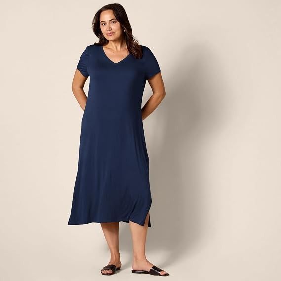 Navy Blue V-Neck Midi Dress